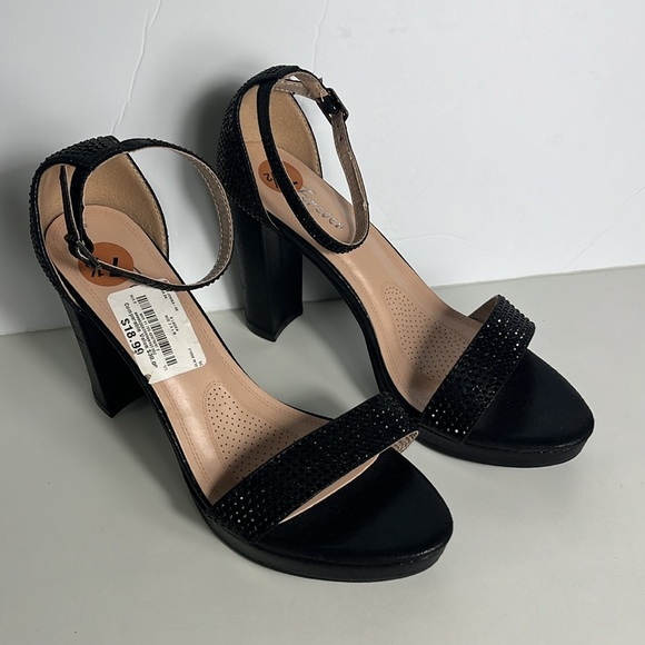 Forever Link Black Rhinestone Block Heel Women’s 7.5 - Picture 8 of 8